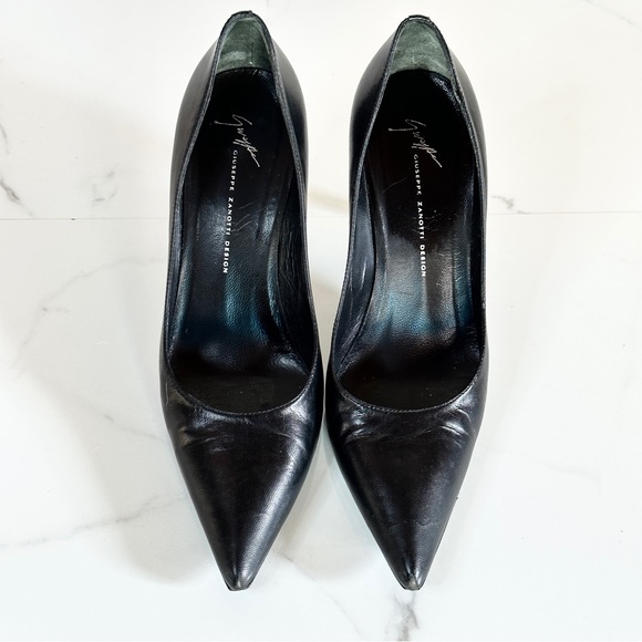 Giuseppe Zanotti Black Leather Pumps 8m Pointy Toe Made In Italy - Picture 2 of 10